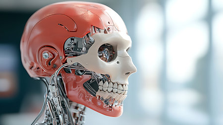 Humanoid head with human skull. 3d illustration. 3d rendering.の写真素材