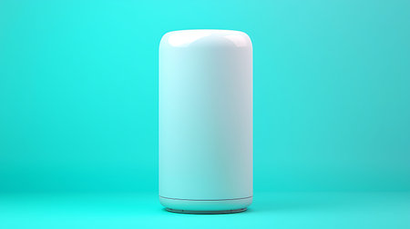 3d rendering of a white plastic cylinder on a turquoise backgroundの写真素材