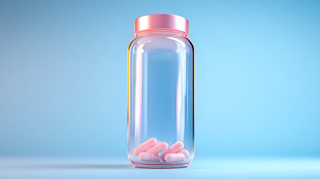 Pills in a bottle on a blue background. 3d renderingの写真素材