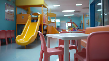 Interior of a kindergarten with children's playroom, shallow depth of fieldの写真素材