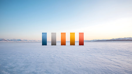 Three colored bars on the ice of frozen lake. 3d renderingの写真素材