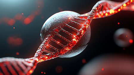Digital illustration of a dna in colour background  3D renderingの写真素材