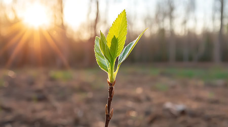 Young sprout in the sunlight. Springtime. Nature background.の写真素材