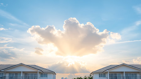 Sunset with blue sky and white cloud background.の写真素材