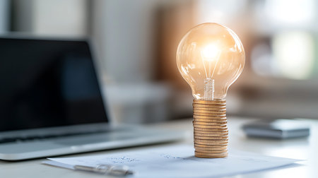 Light bulb on stack of coins, Business idea and innovation concept.
