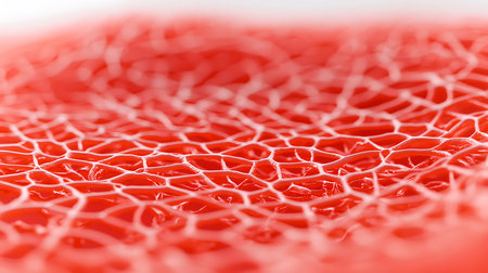 Macro close up of red plastic net texture. Abstract background.の写真素材