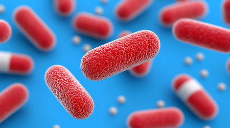 Red blood cells on blue background, 3d render.