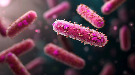 3D illustration. Gram-negative rod-shaped bacteria with a single polar flagellumの写真素材