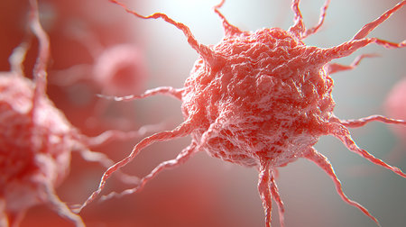 3D illustration of sperm and egg cell, floating towards the ovuleの写真素材