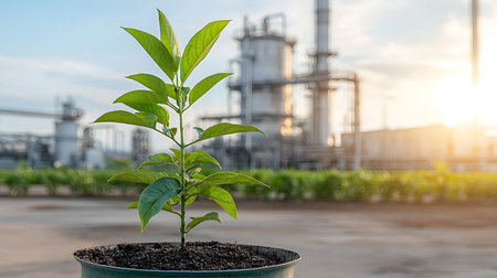 Plant in the pot with sunset backgroundの写真素材