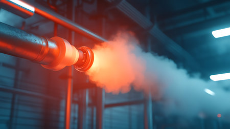 Smoke from a pipe in the factory. Industrial background. 3d renderingの写真素材