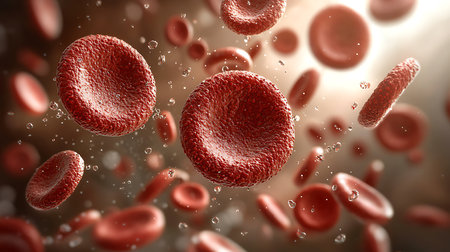 Red blood cells in vein. 3d render concept for medical and science backgroundの写真素材
