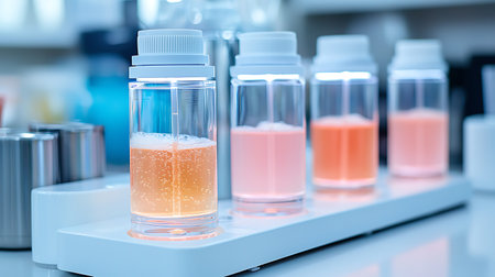 Laboratory glassware containing chemical samples, science research and development conceptの写真素材