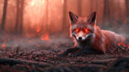 red fox in the forest, 3d render, digital illustration.の写真素材