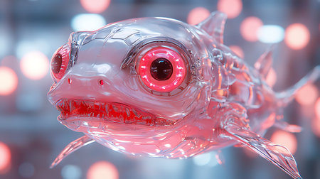 3D Illustration of a Futuristic Alien with a Red Eyesの写真素材