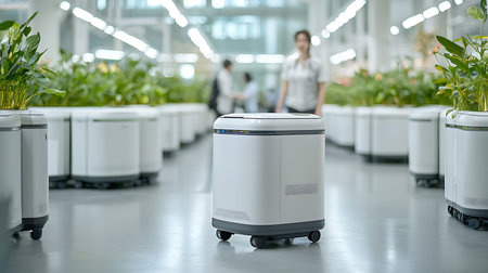Air purifier in the interior of a modern office building with a blurred background