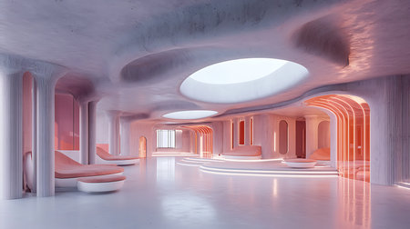 Modern architecture interior design. 3D rendering. Futuristic architecture.の写真素材