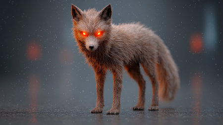 Fantasy 3D illustration of a red fox in the rain.の写真素材