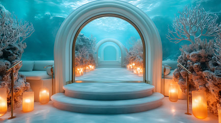 3D render of a fantasy winter landscape with a magic portal.の写真素材