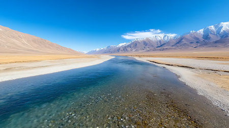 Landscape view of Pangong Lake, Ladakh, Indiaの写真素材