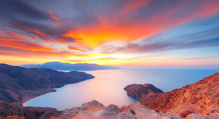 Sunset over the caldera on Santorini island, Greece