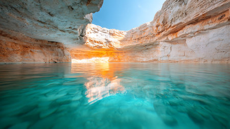 Beautiful seascape with blue sky, white cliffs and clear waterの写真素材