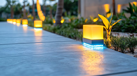 Light on the concrete floor in the garden at night.