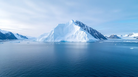 Antarctic iceberg in the ocean with mountains on the background.の写真素材