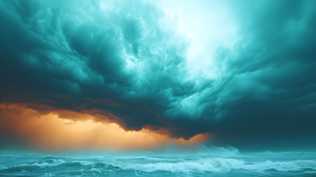 Fantasy seascape with stormy clouds. 3D illustration