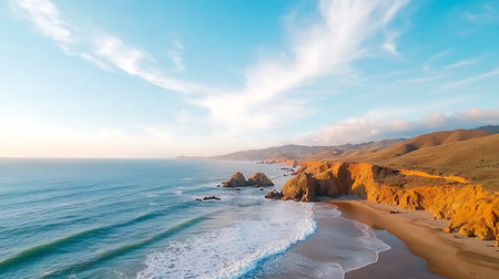 Aerial view of the beautiful beach at sunset, California, USA