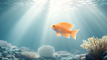 Underwater scene with tropical fish and corals. 3d rendering