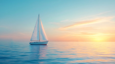 Sailboat on the sea at sunset. 3D Renderingの写真素材