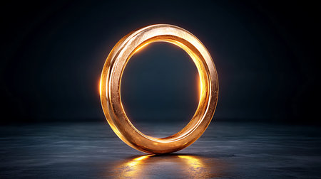 Futuristic glowing ring in dark space. 3D Renderingの写真素材