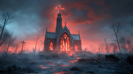 Gothic church in the forest. Halloween concept. 3D renderingの写真素材