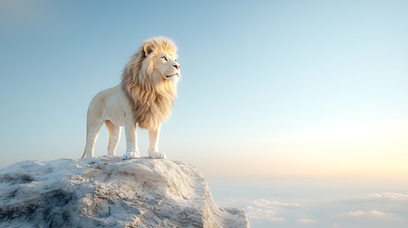Lion standing on the top of a mountain. 3d renderingの写真素材