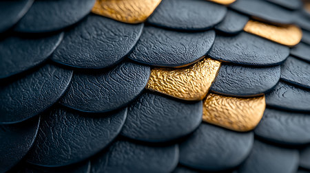 Close-up of a gold and black leather texture background. Macroの写真素材
