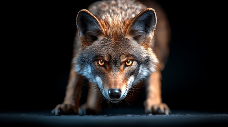 Portrait of a wild fox, isolated on a black background.
