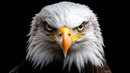 Portrait of a Bald Eagle on a black background with copy space