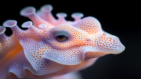 Close up of a coral on a black background. Shallow depth of fieldの写真素材