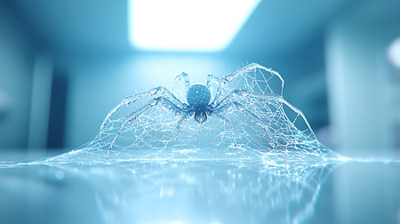 Spider on a blue background. 3d rendering, 3d illustration.の写真素材