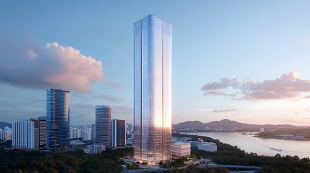 Aerial view of a modern skyscraper in Shenzhen, China