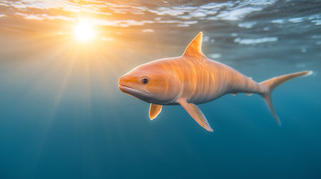 Underwater shot of a shark swimming in the blue sea.の写真素材