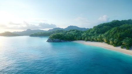 Aerial view of beautiful tropical island with palm trees and sand beach