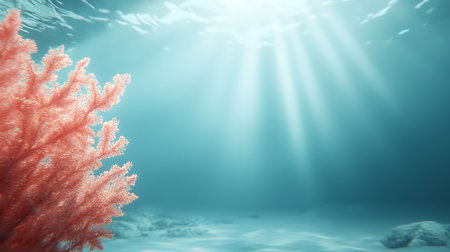 Underwater coral reef with sunlight. Underwater landscape. 3d renderの写真素材