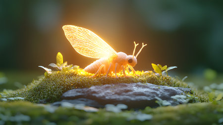 Dragonfly on green moss with sunlight in the morningの写真素材