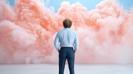 Businessman standing in front of a cloud of smoke. 3d renderingの写真素材