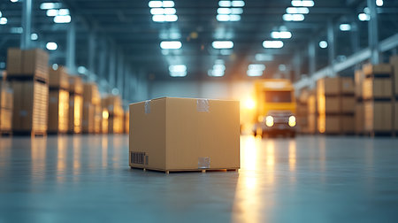 Cardboard boxes in warehouse. Logistics and transportation concept. 3D renderingの写真素材