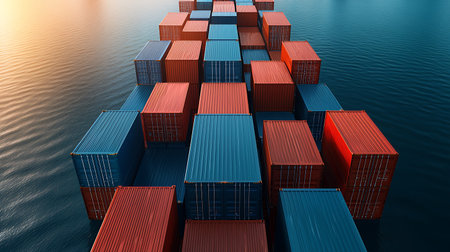 Containers shipping in the sea, 3d rendering. Computer digital drawing.