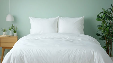 White pillows on the bed in the bedroom. 3d renderingの写真素材