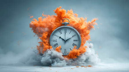 Time concept with burning alarm clock. 3d rendering toned image